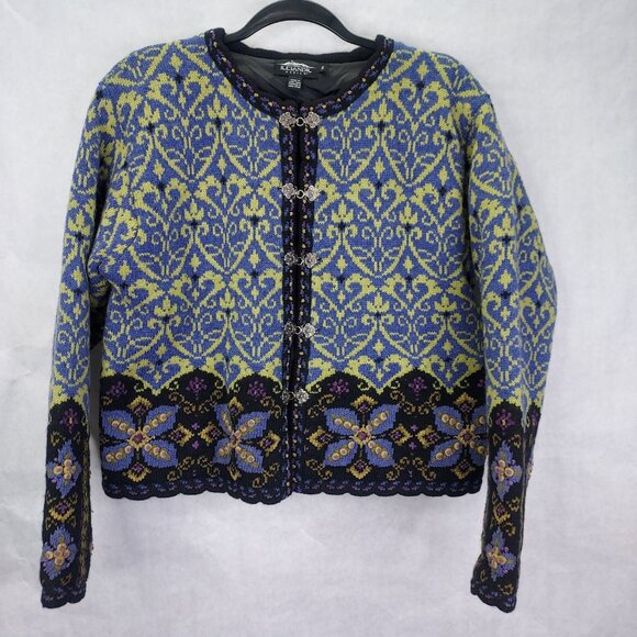 Icelandic Design Cardigan S Wool Embroidered Floral Lined Jacket Metal Clasp VTG - Picture 1 of 13
